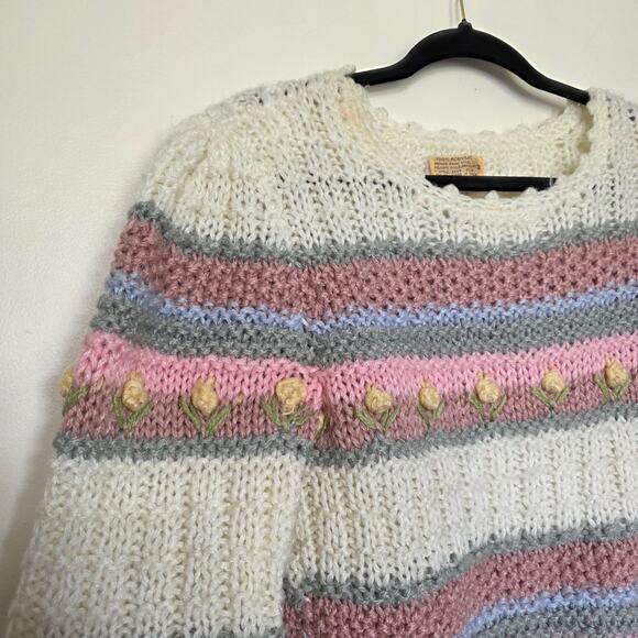 Vintage Floral Knit Sweater Women S Cottage Grandmacore Wearableart Prairie Rose - Picture 7 of 10